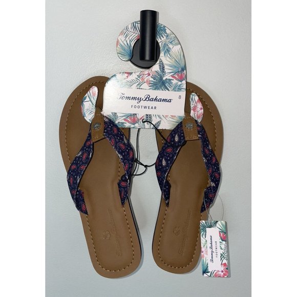 NWT Tommy Bahama‎ Women's Logo Blue White  Flip Flops Sz: 8 sandals - Picture 3 of 4